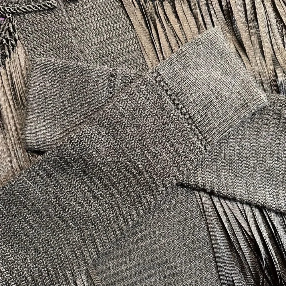 Ralph Lauren Collection Black Silk Hand Knit Fringe Trimmed Long Sleeve Sweater - Picture 11 of 16